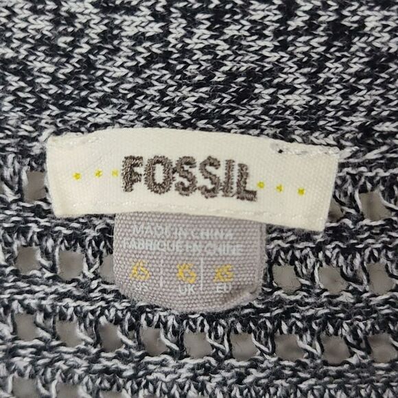 FOSSIL Button Down Oversized Cardigan Sweater Black/White/Gray Open Knit XS - Picture 7 of 9
